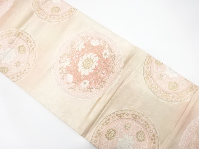 アンティーク　絵皿に花唐草模様織り出し袋帯（材料）